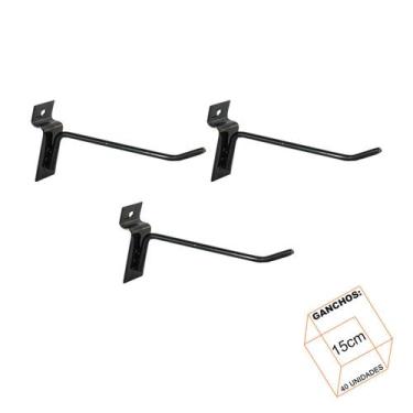 Imagem de Gancho Para Painel Canaletado 15cm Preto Kit 40 Unidades - LM Balcoes