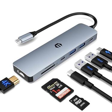 Imagem de Tiergrade Adaptador multiportas USB C, estação de ancoragem USB C 7 em 1 com HDMI, carregador PD de 100 W, 2 USB 3.0, USB C 3.0, leitor de cartão SD/TF para Chromebook Pixel, Dell XPS 13