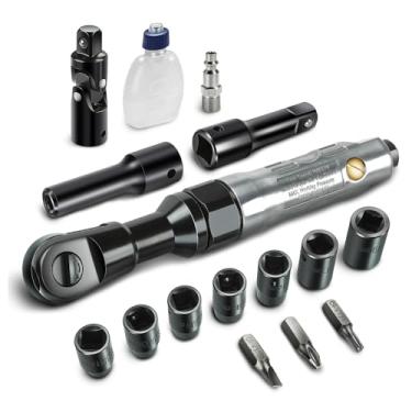 Imagem de DNA MOTORING Conjunto de chaves catraca pneumática de 17 peças de 1,27 m. Conjunto de chaves catraca elétrica LB/69 N.M para reparos, montagem de manutenção de máquinas, com capa, prata/preta,