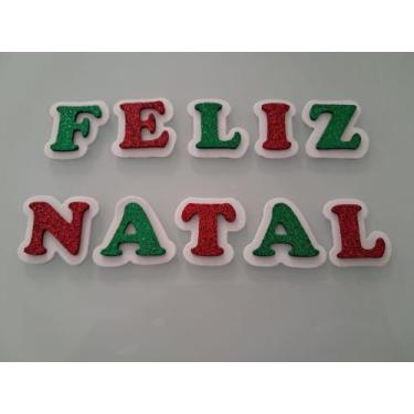 Imagem de Faixa Aplique Eva Feliz Natal Verde E Vermelho Glitter Letras de 16cm 