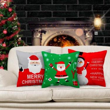 Imagem de Kit c/ 3 Capas de Almofadas Estampadas Natal 40x40cm Natalinas c/ Zípe