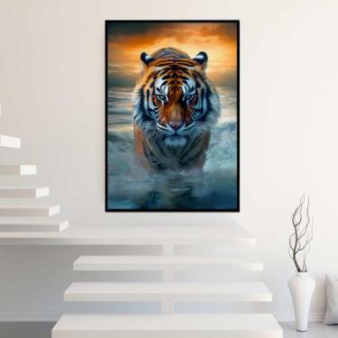 Imagem de Quadro com Moldura Tigre por do Sol Paisagem Vertical Decorativo Grand