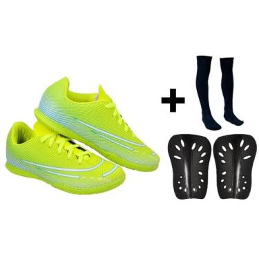 Imagem de Chuteira Futsal Adulto Juvenil Quadra Futebol Novo +  Meião + Caneleir