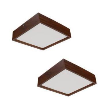 Imagem de Kit 2 Plafon Quadrado Madeira 40x40cm 4 Luzes - Adrilustres, Freijó
