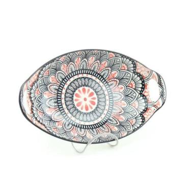 Imagem de Travessa de Cerâmica Estampada Mandala Rosa e Preta - PraCaza