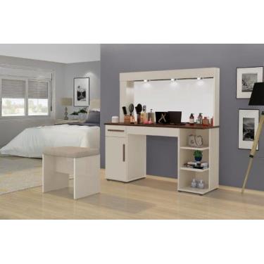 Imagem de Penteadeira Camarim JA Com Luz e Espelho Cor Off White / Canela - SM