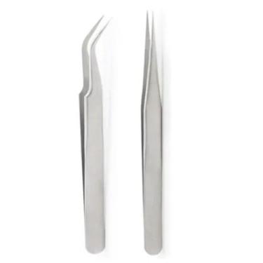 Imagem de Par de Pinças Aço Inox Para Alongamento De Cilios Fio A Fio - Alex Cba