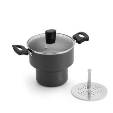 Imagem de Cuscuzeiro Enjoy 14 Antiaderente Cinza com tampa de vidro - Alegrete, 