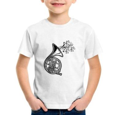 Imagem de Camiseta Infantil Trompa Notas Musicais - Foca na Moda, Branco, 10