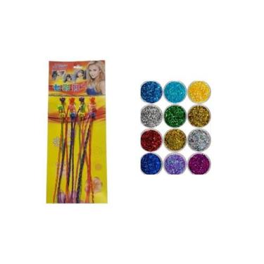 Imagem de Kit bloquinho 12 mechas de cabelo 12 glitter carnaval festas - Bazar