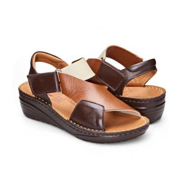 Imagem de Sandália Anatômica em Couro Cafe com Creme Levecomfort , 35