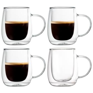 Imagem de Wlasss Conjunto de 4 canecas de café de vidro de parede dupla, 209.8 g/210 ml, xícaras de café de vidro isolado soprado à mão com alça para expresso, cappuccino, latte, americano