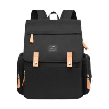 Imagem de Luwecf Saco de fraldas mochila saco de fraldas mochila de enfermagem ombro mamãe mochila para tecidos de roupas, Preto