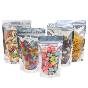 Imagem de SumDirect 100 sacos descartáveis de armazenamento de alimentos, sacos Ziplock Stand up Mylar com entalhe para embalagens de pequenas empresas e lembrancinhas de festa (100, 17 x 23 cm)