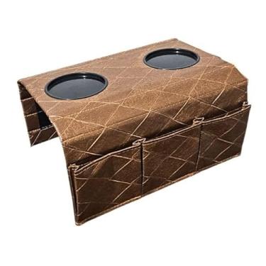 Imagem de Kit 2 Bandejas esteira protetor para braço de sofá costurada com porta copos e suporte(Caramelo trançado)