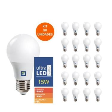 Imagem de Kit 50 Lâmpada Led 15w 6500k Bulbo E27 Branco Frio Bivolt - UltraLuz