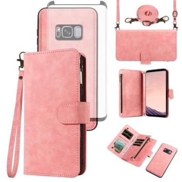 Imagem de Asuwish Capa de celular para Samsung Galaxy S8 Plus com zíper carteira celular com protetor de tela transversal alça flip suporte para cartão S8plus S 8 8plus 8S Edge S8+ SM-G955U mulheres homens