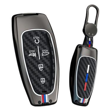 Imagem de HIBEYO Capa de chaveiro compatível com Hyundai Tucson 2021 Solaris Sonata Hybrid Nexo NX4 Santafe Dn8 2020 Acessórios Liga Fibra de Carbono Textura Chave Shell com Chaveiros-5 Botões Preto