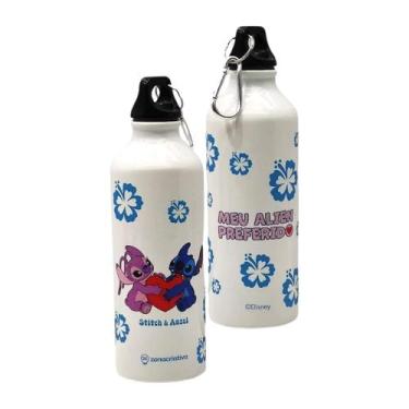 Imagem de Garrafa de Alumínio com Mosquetão Stitch Namorados Disney 500ml Zona C