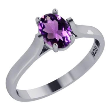 Imagem de Anel Solitário Prata 925 Ametista Oval - Exclusivo - Tudo Prata, 24