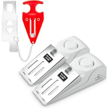 Imagem de Alarme portátil de batente de porta e fechadura de porta de hotel, sem necessidade de instalação, oferece segurança dupla para casa, hotel e viagens (1 fechadura de porta + 2 batentes de porta)