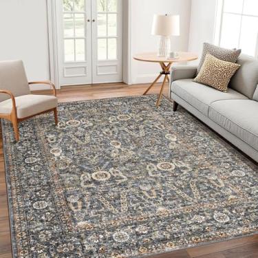 Imagem de GarveeHome Tapetes laváveis de 15 x 23 cm, novos tapetes vintage de estilo persa, ultrafinos, dobráveis para quarto, sala de jantar, escritório em casa, animais de estimação e crianças, pelo baixo,