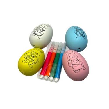 Imagem de Kit Brincadeira para Páscoa Colorir 8 Ovos + 8 Canetinhas - Genérica
