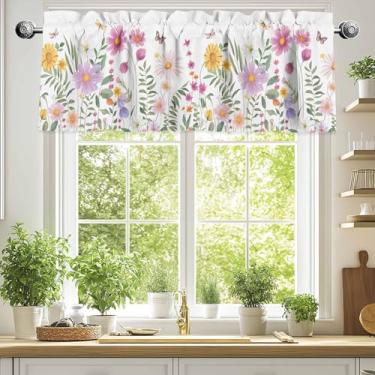 Imagem de Cortinas florais de fazenda vintage primavera flores silvestres para janelas, varão bolso para cozinha – tratamento de janela pequena macio e lavável para sala de estar, banheiro, 137 x 45 cm, 1