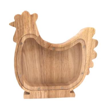 Imagem de Caixa de dinheiro de madeira, caixa de dinheiro para animais, cofrinho para crianças, decoração de casa - frango