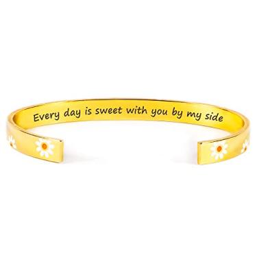 Imagem de História joias pulseiras inspiradoras para mulheres presentes para meninas adolescentes margarida girassol punho pulseira presentes para sua mãe, filha, amigos, irmãs, mantra gravado aniversário, joias de Natal, Metal não precioso, Sem pedras preciosas