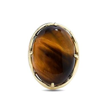 Imagem de xinpeng Anéis de dedo ajustáveis de pedra natural semipreciosa, joia de pedra preciosa oval para mulheres, presente de aniversário e casamento, Pedra, Olho de tigre