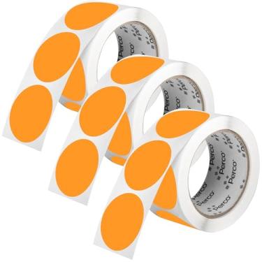 Imagem de Perco Etiquetas adesivas de bolinhas redondas laranja fluorescente de 5 cm - Pacote com vários rolos (3 rolos, 500 etiquetas cada) - Adesivo permanente, cores vibrantes, fixação forte - perfurado para