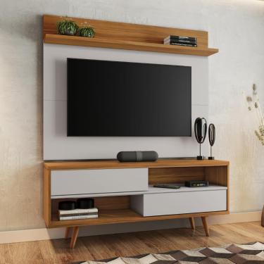 Imagem de Bancada Retrô com Painel para TV de até 50 Polegadas Notável Off White / Freijó