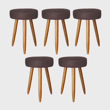 Imagem de Kit 05 Banqueta Alta Julia 50cm Bar Cozinha Balcão Bistrô Pé Palito Castanho Tecido Sintético Marrom - Ahz Móveis