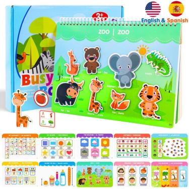 Imagem de Brinquedos educativos de aprendizagem, livro Montessori em espanhol e inglês