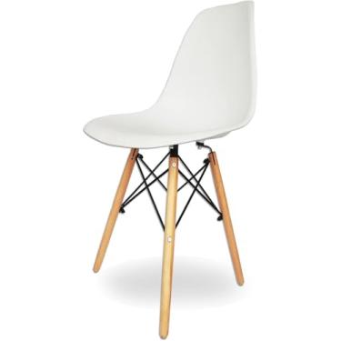 Imagem de Cadeira Charles Eames Eiffel Branca - Design Icônico com Base de Madeira e Conforto Escritex