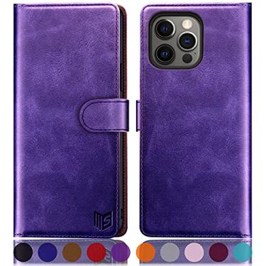Imagem de SUANPOT Capa carteira para iPhone 13 Pro (NON iPhone 13) 6.1 5G com bloqueio de RFID, porta-cartão de crédito, capa para telefone de couro PU flip book capa à prova de choque celular feminino masculino para Apple 13 Pro capa carteira roxa