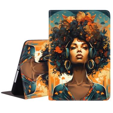 Imagem de POIUYTREW Capa para Samsung Galaxy Tab S10 Plus (2024)/S9 Plus/S9 FE Plus 5G 12,4 polegadas (2023), capa fólio de couro PU com suporte e hibernação automática, mulher afro-americana