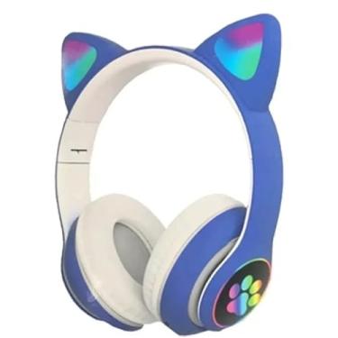 Imagem de Fone de Ouvido Bluetooth Infantil com Orelhas de Gatinho, LED, Sem Fio (Roxo)