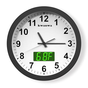 Imagem de Relógio de parede, com visor digital LED, silencioso, sem tique-taque, quartzo de qualidade de 30,5 cm, relógio de parede analógico redondo, fácil de ler em casa/escritório/cozinha/sala de aula/escola