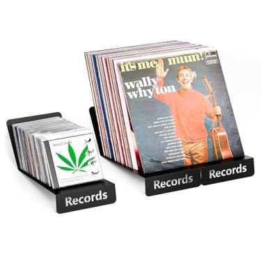 Imagem de ihomecooker Pacote com 2 organizadores de CD de vinil de ferro preto para rack de exibição de LP comporta até 56 capas de DVD padrão para armazenamento e organização de mídia