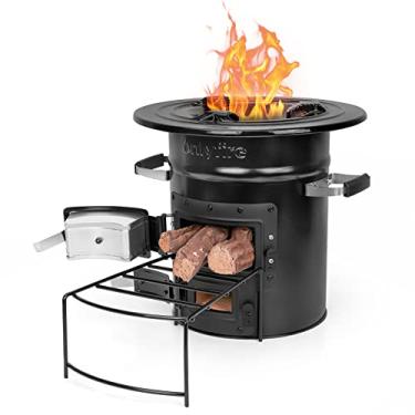 Imagem de Onlyfire Fogão de foguete de acampamento, fogão portátil para acampamento a lenha ao ar livre com alta eficiência de combustível, fogão real para fogueira externa, pátio e quintal (preta)