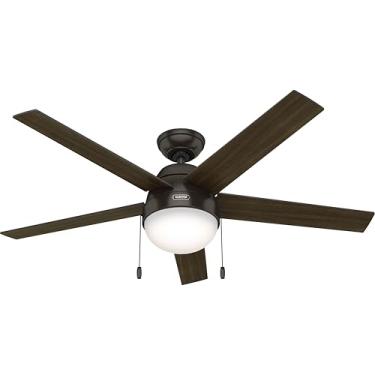 Imagem de Ventilador de teto interno Hunter Anslee com luz LED e controle de corrente de tração