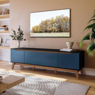 Imagem de Rack Kappesberg 3 Portas Preto Fosco/Azul Profundo 180cm