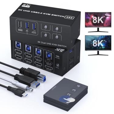 Imagem de 8K HDMI KVM Switch 2 Monitors 4 Computers Dual Monitor Support 8K@60Hz 4K@120Hz KVM Switcher PC Extended Display for 4 Port Share 4 USB Ports - 8K HDMI Monitor Switch for 4 PCs