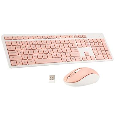 Imagem de Combo de teclado e mouse sem fio, combo de teclado sem fio silencioso de 2,4 G para Windows Chrome, laptop, PC, desktop, 106 teclas, tamanho completo com teclado numérico, mouse óptico de 1600 DPI