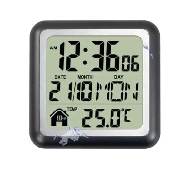 Imagem de LFGKeng Relógio de parede digital à prova d'água, relógio de cozinha com ventosa, moldura de plástico, escolha flexível para pendurar ou ficar em pé, relógio de parede pequeno silencioso moderno