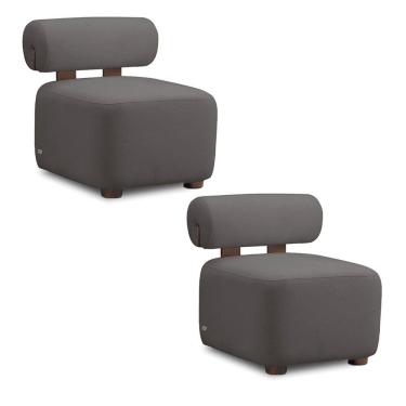 Imagem de Poltrona Decorativa para Sala Kit 2 Helora Bouclê Cinza Escuro E03 - D`Rossi