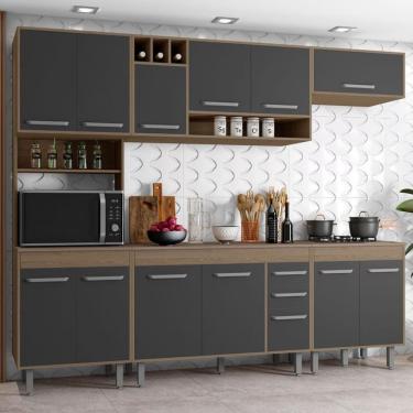 Imagem de Cozinha Barcelona Com Balcao Para Cooktop Poliman Carvalho Com Grafite