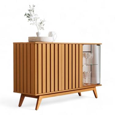 Imagem de Buffet Ripado com Prateleira Açaí 03 Portas Nature Jb Móveis